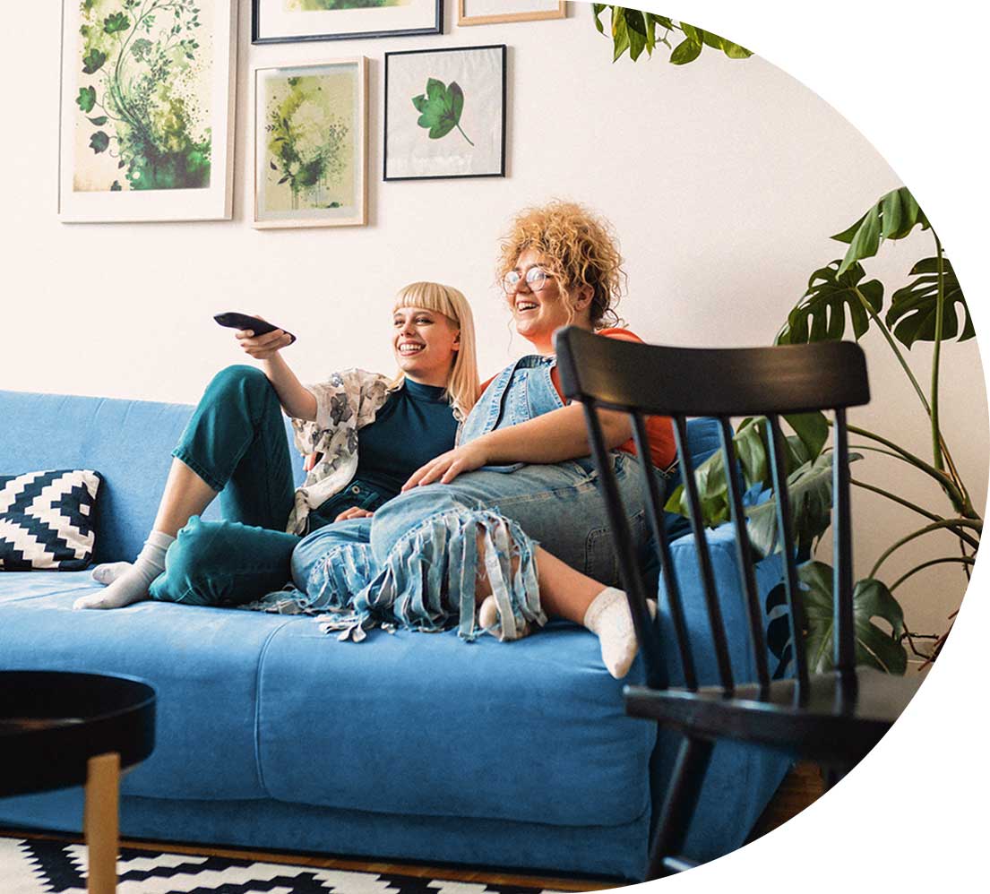 home loan process happy ladies watching tv
